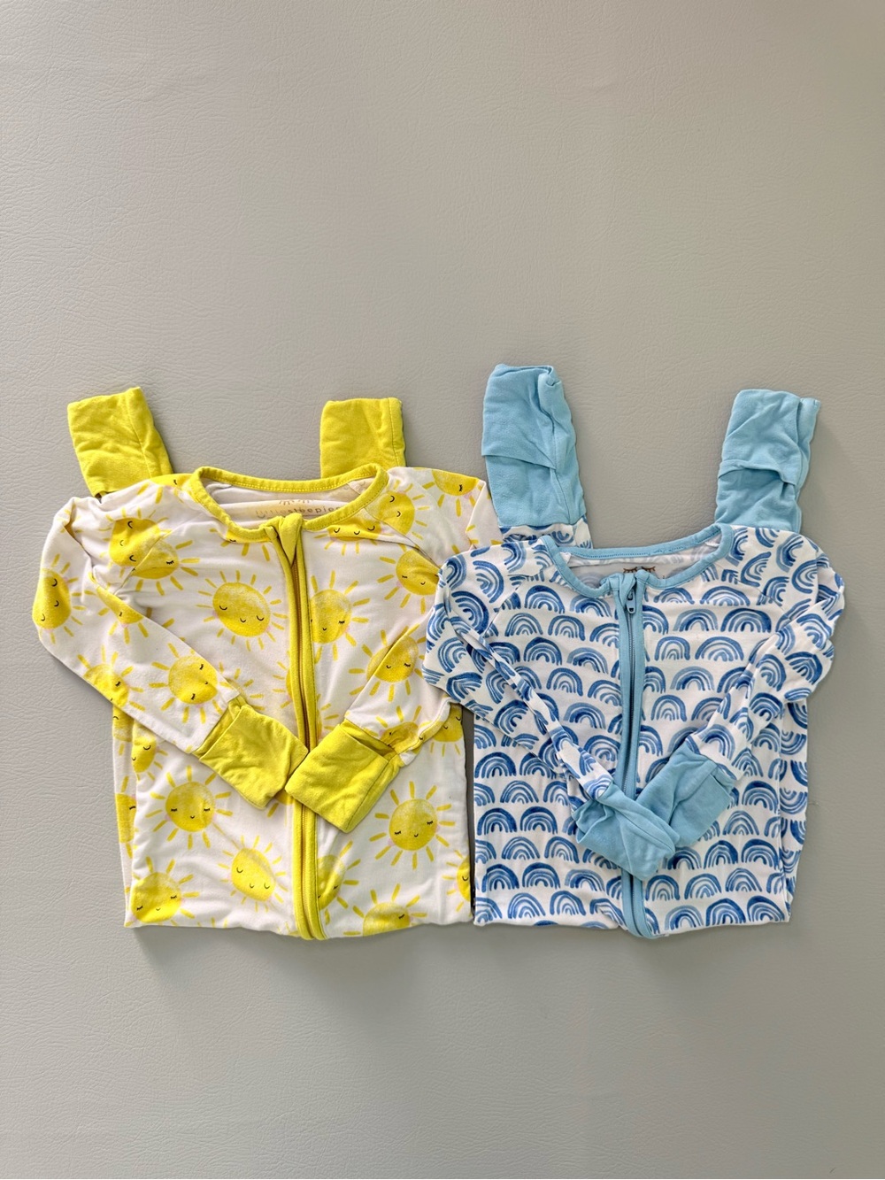 Little Sleepies Sunshine & Blue Rainbows Zippy Pajamas size 12-18M Set - Holes